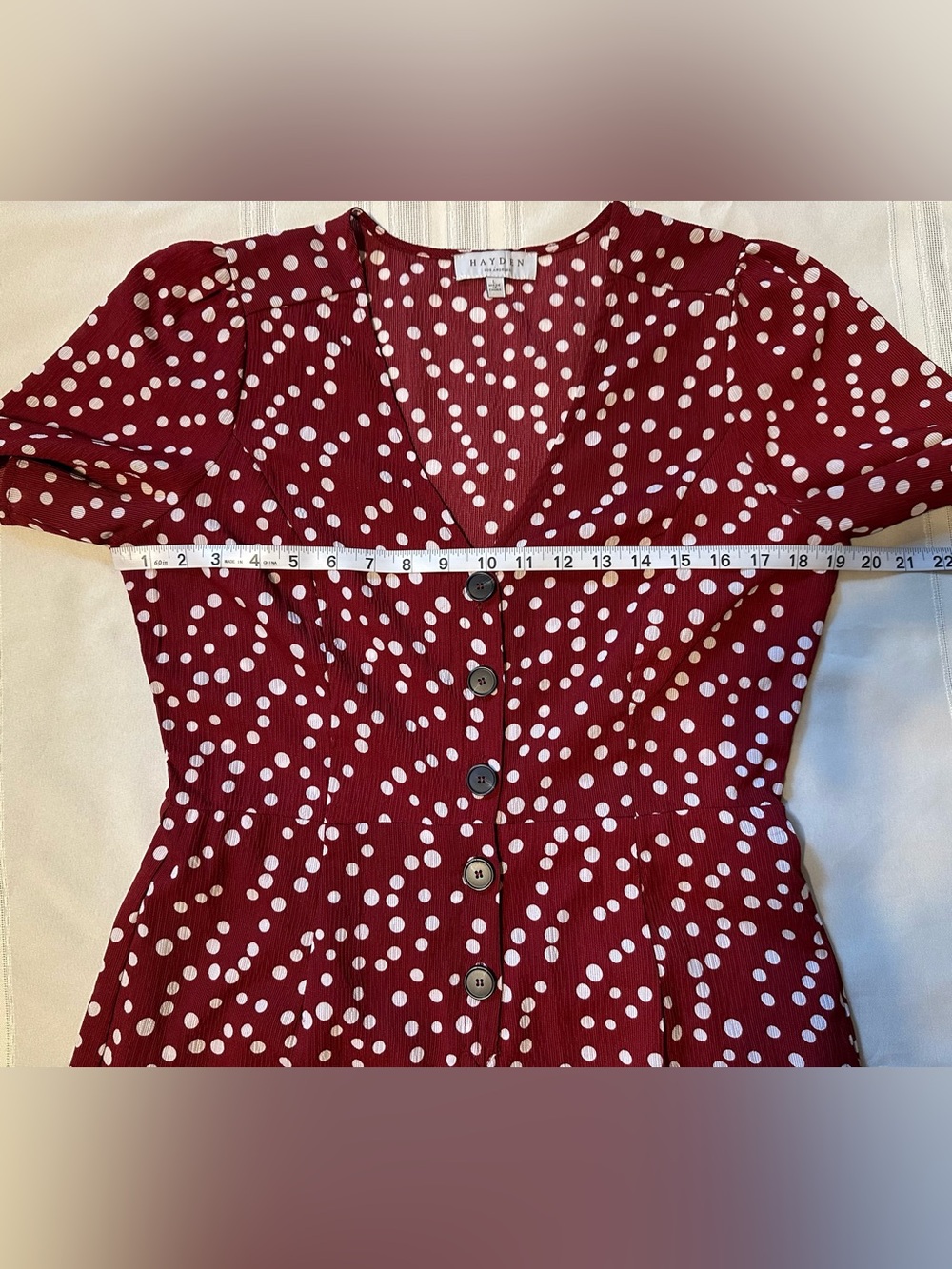 Hayden Los Angeles V-Neck Burgundy Polka Dot Button-Front Jumpsuit - Picture 7 of 16